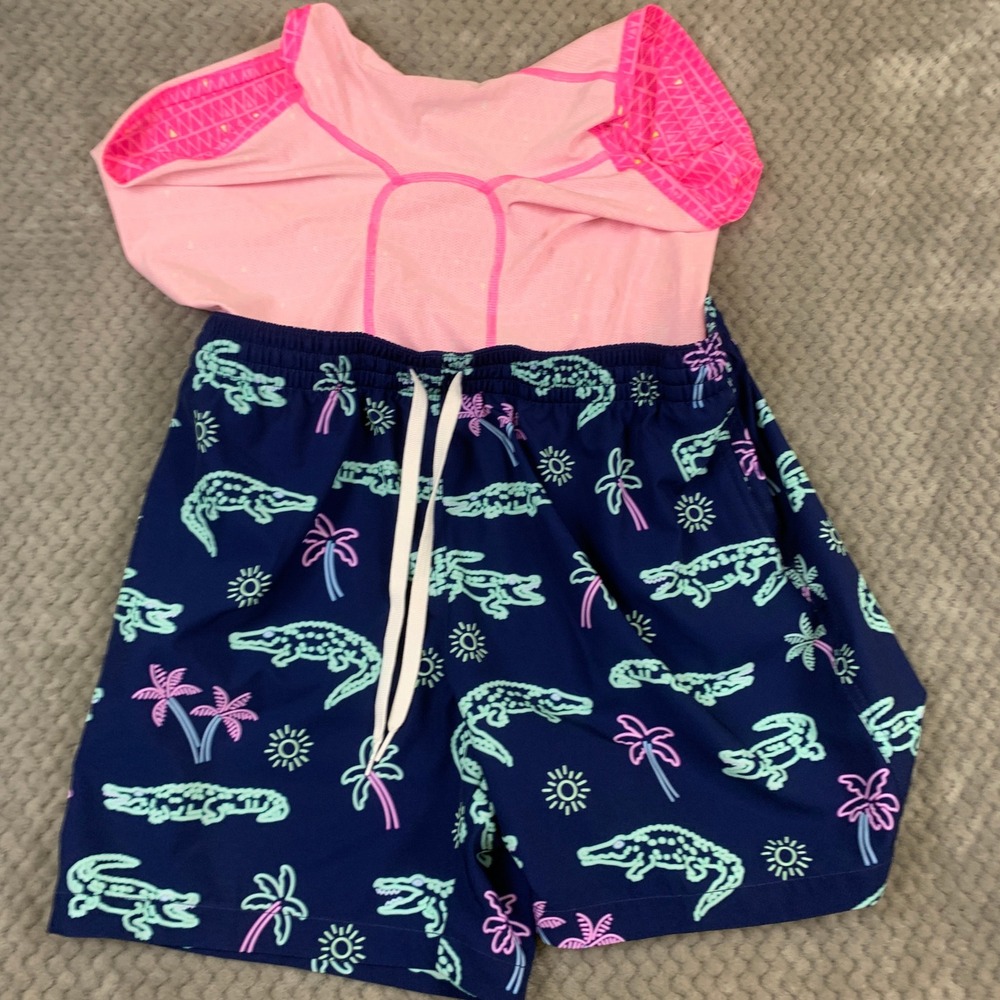 Chubbies Swim Trunks Mens Large Navy Neon Alligator Palm Tree Lined 5.5 Shorts - Picture 6 of 8